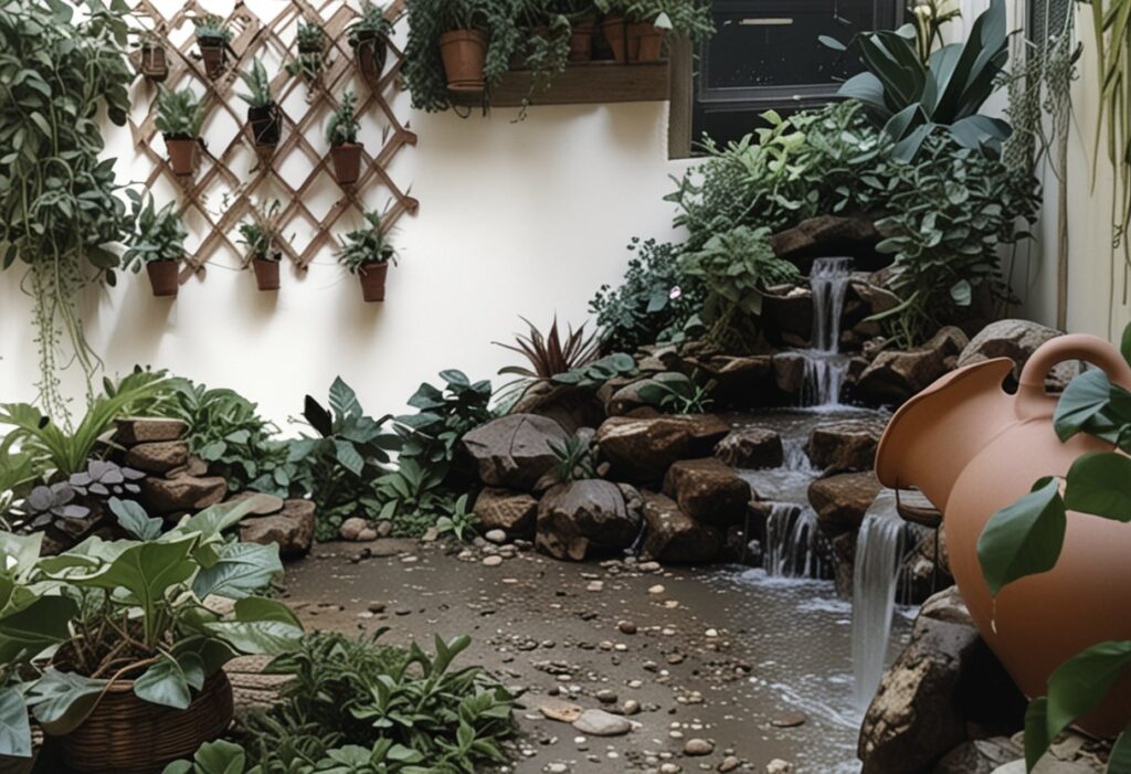 jardim de inverno com fonte