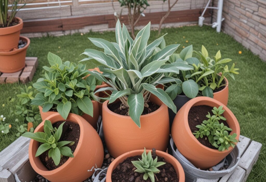 jardim pequeno com vasos